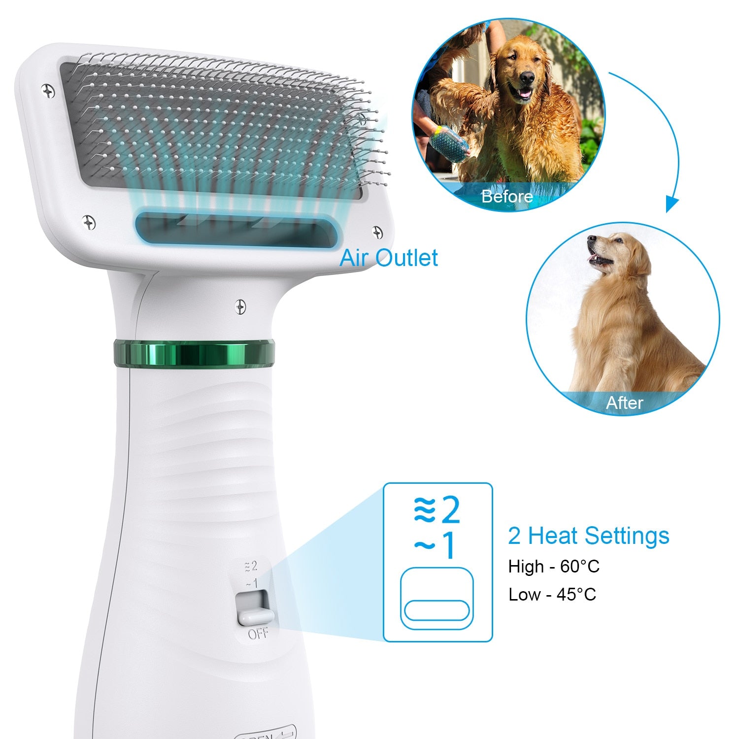2-In-1 Portable Pet Hair Dryer And Comb Brush